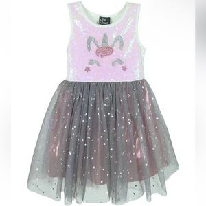 Pink & Violet Unicorn Sequin Star Moon Tutu Dress Lined Skirt Sleeveless Size 3